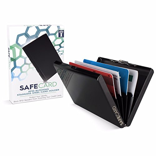 SafeCard RFID Blocking Card Holder Case - Stainless Steel - Identity Theft Protection and Credit Card Protector - Card Holder Keeps Your Credit Cards Safe - Black