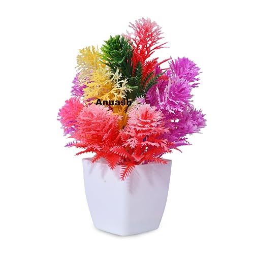 Image of Anuash Artificial Flower with Pot for Home Decor - 10 cm (Set of 4) | Faux Flower Plant, Showcase Decoration Potted Plants | Ideal for Living Room, Bedroom, Office Desk & Festive Decoration