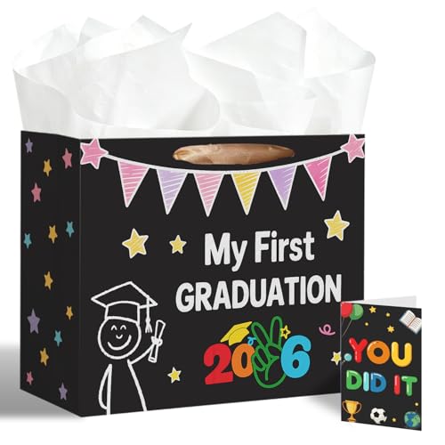 TOTEUSVIA 13" Large Teacher Gift Bag, Teacher Appreciation Gift Set Bags with Tissue Paper and Greeting Card