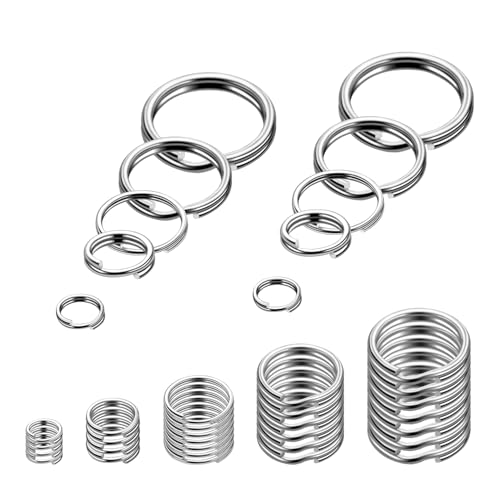500pcs Assorted 5 Size Small Split Ring for Key Ring, Metal Keychains Key Rings Pet Collar Tag Double Loops Round Jump Rings for Jewelry Making Necklaces Bracelets Earrings Craft Accessories, Silver