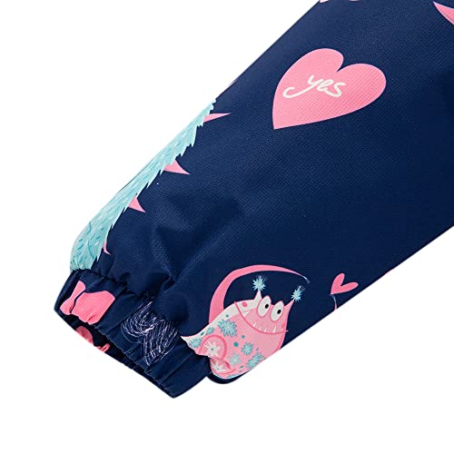Girls Rain Jacket Kids Hooded Raincoat Windbreaker With Fleece Lining (2905, 10) Navy #TOP4