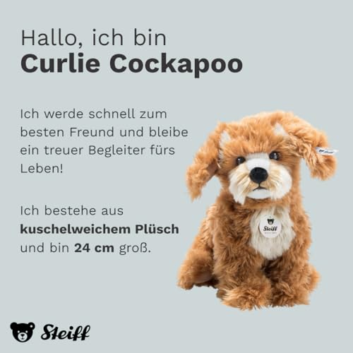 Steiff Kuscheltier Curlie Cockapoo, Süßes Stofftier mit Kunststoffaugen, Kinder, Jungen & Mädchen, Plüschtier 24 cm, Hellbraun, 076909