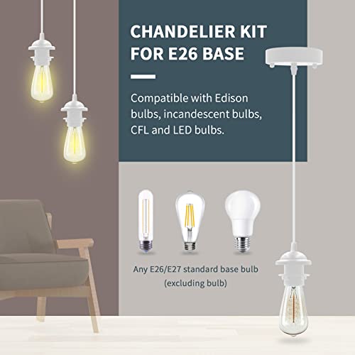 Image of Industrial Mini Pendant Light Kit, UL E26 Lamp Socket, White | Adjustable Hanging Light Kit for Kitchen, Edison Retro Pendant,Mini Ceiling Hanging Light Fixtures,Vintage Pendant Light Cord