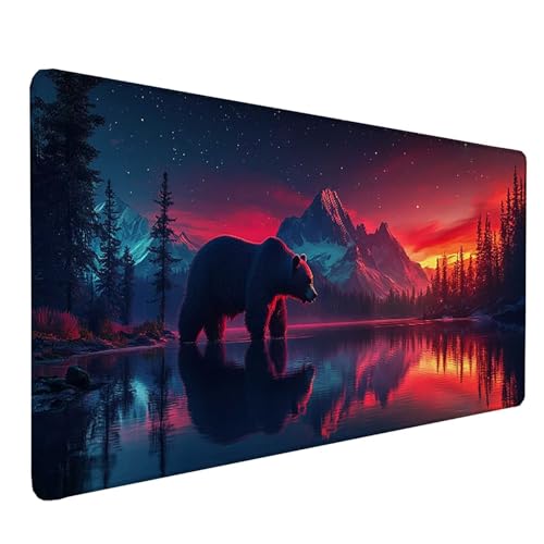 Tapis de souris XXL ours design paysage idée cadeau femme et homme pour décoration de bureau