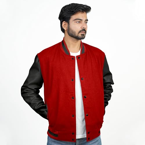 Image of Men's Fashion Varsity Jacket Causal Slim Fit Wool Letterman Baseball Bomber Jackets