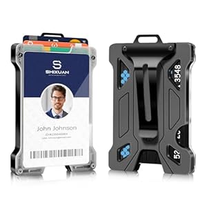 ID Badge Holder with Retractable Clip, Credit Card Holder, Keychain Wallet, Name Badge Holders, Business Card Holder, and Money Clip for Men (Black)