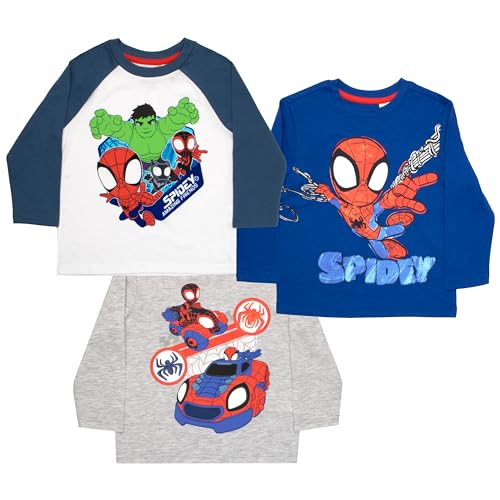 Marvel Spidey and His Amazing Friends Spider-Man Long Sleeve Tees 3 Pack, Spiderman T-Shirt 3-Pack Bundle Set for Boys