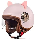Casco Classico Aperto 3/4 Con Orecchie Di Gatto, Con Visiera Casco Mezza Faccia, Ara Uomini E Donne Approvato DOT, Casco Ciclomotore Cruiser ATV I,54-61CM