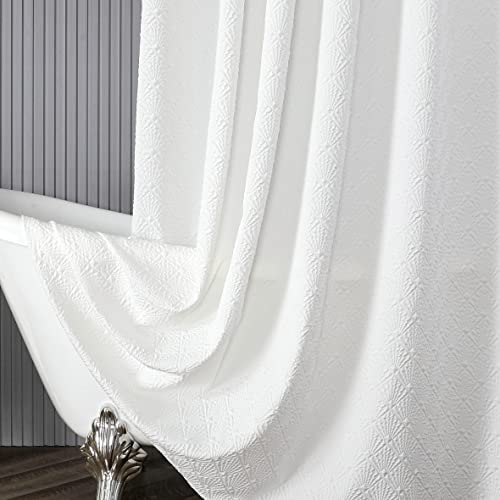 Aoke White Shower Curtain, 3D Embossed Textured Herringbone Fabric Shower Curtain, Modern Farmhouse Bathroom Decor Soft Cloth Shower Curtain Set With Hooks, 72X72 #TOP2