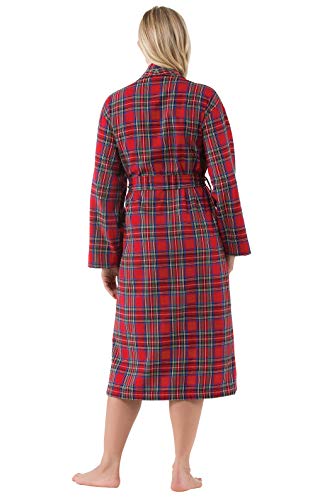 Pajamagram Cotton Flannel Robe Womens - Soft Yarn Dyed Plaid, Red, M/L, 8-14 #TOP1