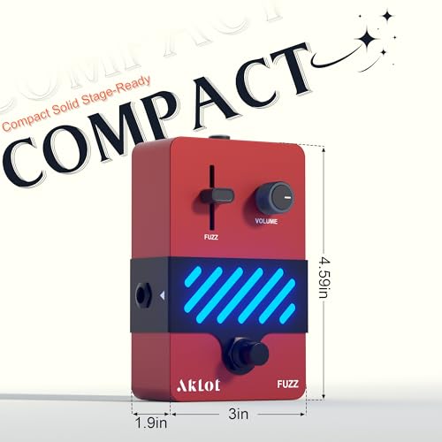 Image of AKLOT Fuzz Electric Guitar Pedal: Thick Vintage Fuzz with Rich Saturation, Dynamic Touch-Responsive Gain, Volume Control, Mini Guitar Effect Pedal with True Bypass, NEON Inferno