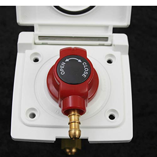 Prise De Gaz Extérieure Avec Clapet Pour Camping-Car, Caravane – Robinet Arrêt Rouge Et Valve Rapide – Installation Encastrée Blanche