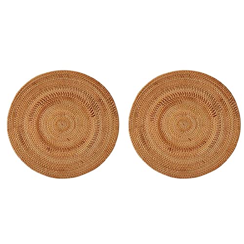 Junguluy 2 manteles individuales trenzados en ratán, salvamanteles, manteles individuales antideslizantes resistentes al mimbre, salvamanteles para platos calientes redondos, 40 cm