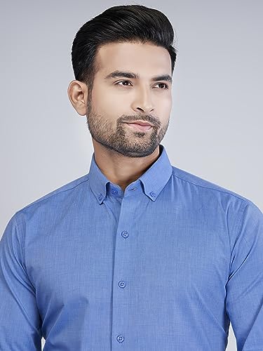 Image of Sorted Full Sleeve Formal Shirt for Men with Button-Down Collar | 100% Egyptian Giza Cotton | Solid Shirts for Men | Office Wear | Plain Weave | Slim Fit