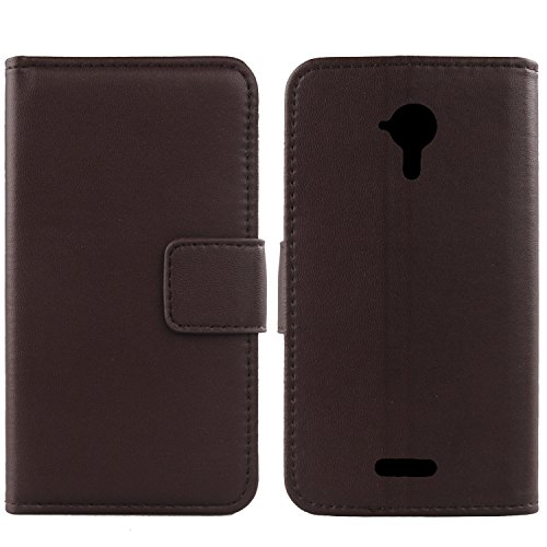 Gukas Design Veritable Cuir Etui pour Wiko Cink Five Housse Coque Premium Case Cover Flip Protecteur Portefeuille Genuine Leather Wallet (Marron Fonce)