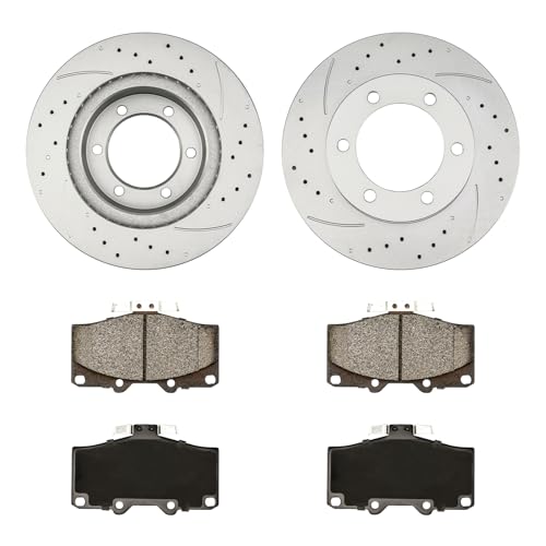 Image of KAX Front Brake Kit, Drilled and Slotted Brake Rotors, Ceramic Brake Pads | Fits Toyota 4Runner 1997-2002, Toyota Tacoma 2004 3.4L, Toyota 4Runner 1996 3.4L, Toyota 4Runner 1996 2.7L