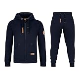 MOOSELINE Herren Jogginganzug Trainingsanzug Sportanzug mit Leder Patch (4XL, Navy Blue)