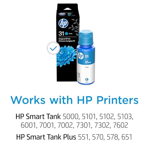 Image of HP 31 Cyan Ink Bottle, 70ml (1VU26AN)