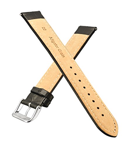 Alpine Heavy Padded Stitched Genuine Leather Alligator Grain Watch Band In Extra Long Length For Wider Wrists Only- Black - 18Xl (Fits Wrist Sizes 7 1/2 To 9 Inch) #TOP2