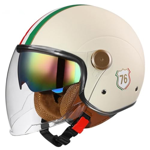 Casco Abierto Motocicleta Unisex Adulto Doble Visera, Estilo Retro Vintage Modular Medio Aprobado Dot/ECE