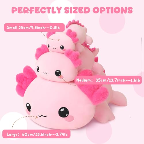 Xfrog Weighted Axolotl Plush, Large Stuffed Animal for Her, Pink Axolotl Stuff Toy Cute Hugging Throw Toys for Boys Girls Girlfriends 25CM - Image 2