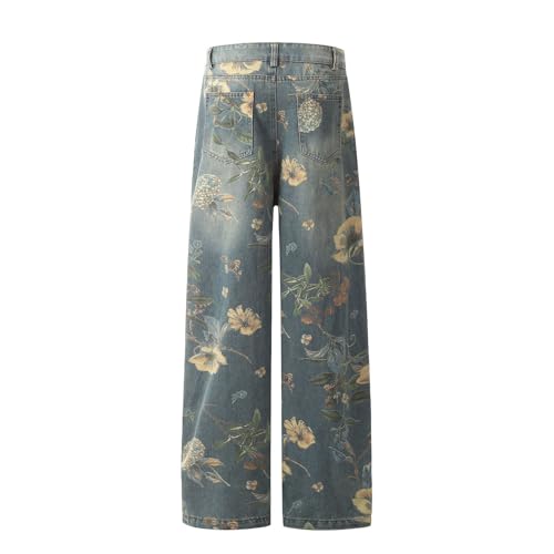 Baggy Jeans Woman Men Graphic Y2k Floral Jeans Loose Fit Oversize Unisex Flower Print Wide Leg Denim Pants2