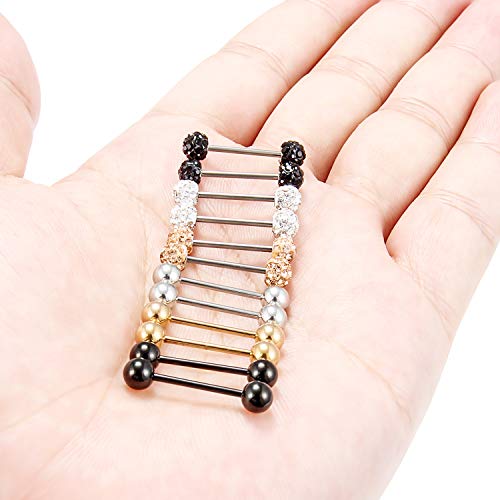 Lcolyoli 12-16Pcs 16G 14G Surgical Steel Tongue Ring Nipple Shield Barbell Ring Bar Nipplerings Body Piercing Jewelry for Women Men3