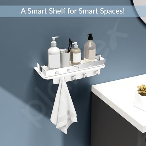 Plantex Multipurpose Acrylic Key Holder for Living Room/Wall Mount Storage Shelf with Silver Railings/Bathroom Accessories for Home Decor (12x4 inches, White)