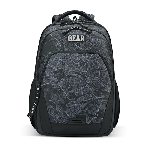 Image of Gear Cityscape 19 inch /40L Large Water Resistant School Bag | Casual Backpack | Daypack | Travel Backpack | Kids Bag for Boys /Girls (Black - Black)