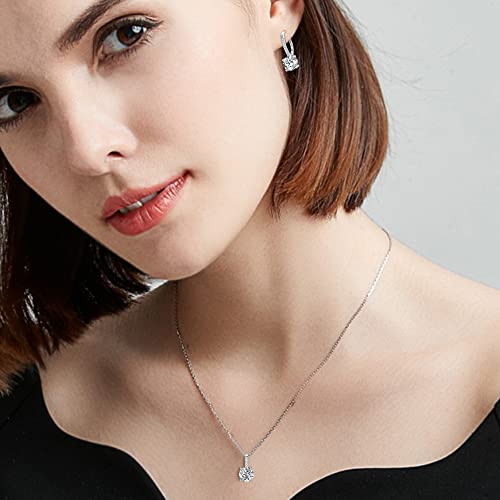 EVER FAITH Bridal Wedding Jewelry Set, 925 Sterling Silver Sparkly Round Cut White CZ Birthstone Hypoallergenic Engagement Necklace Earrings Set3