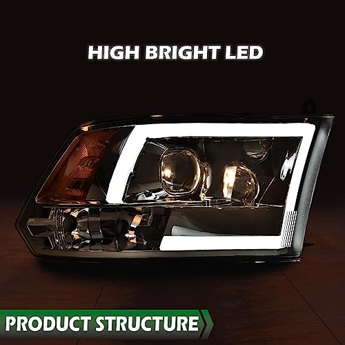 Image of GRAND ORANGE LED DRL Headlights Assembly Compatible with Dodge Ram 1500 2500 3500 2009-2012 Left & Right Head Lamps Clear Lens Chrome Housing Amber Reflector