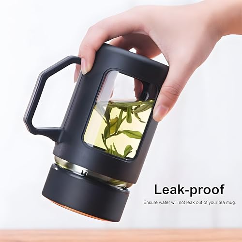 Image of Glass Tea Mug with Handle - 500ml, Set of 1, Portable Loose Leaf Tea Brewer Cup with Leakproof Lid, Heat Resistant Glass Tumbler for Hot & Cold Beverages, Office, Home (Multicolor)