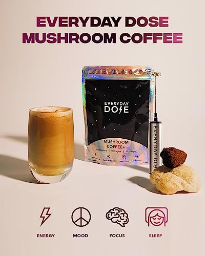 Everyday Dose The Mushroom Latte Organic Coffee Extract With Grass-Fed Collagen, Lion's Mane, Chaga, L-Theanine (Suntheanine Brand) For Better Focus, Energy, Digestion And Immunity | 30 Servings #TOP1