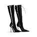 Saint Leia Women's Knee High Boots Pointed Toe Lace Up Stiletto Heel Fashion Elegant Long Boots(Black PU,7.5)