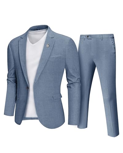 MrSure Mens 2 Piece Regular Fit Linen Suit, Casual Blazer