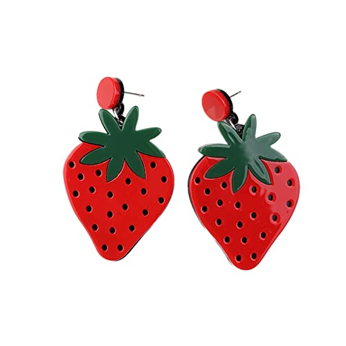 Cute Strawberry Cherry Orange Kiwi Pineapple Pitaya Stud Earrings Colorful Acrylic Resin Fruits Earrings for Women Girls Jewelry(B)
