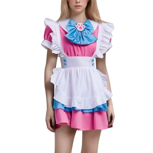 Generisch Lolita Kleid Dienstmädchkleid- Anime French Maid Kleid Damen Minikleid Niedliche Kleider Mädchen Maid Dress für Halloween Kostüm Oktoberfest Outfit Karneval Cosplay Party Faschingskostüme,