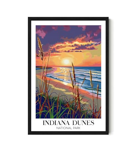LissiArt97 Indiana Dunes National Park Poster - Indiana Dunes Wall Art Living Room - Poster Wall Decor Nature Landscape For Bedroom - Office - Home - National Park Travel Poster 11X17 Inches, White