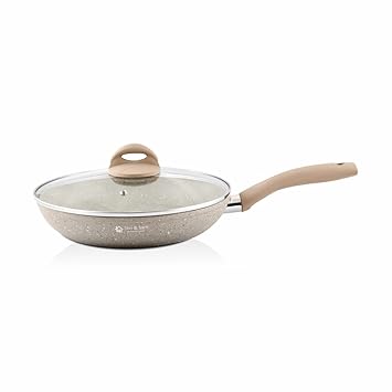 Shri & Sam Aluminium Deep Fry Pan with Glass Lid, Rockline,22 cm