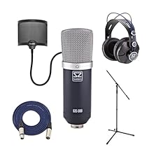 Ideal for podcasts, broadcast and music recording Large diaphragm condenser mic with pop shield, to record great-sounding vocals Advance your home studio Includes stand, headphones, cables