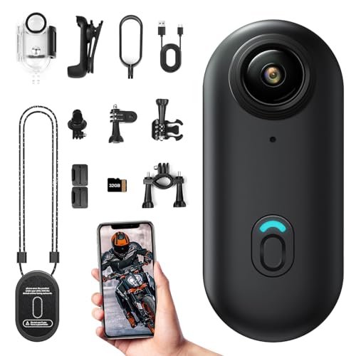 Yadayuki Action Cam WiFi,HD 1080P Mini Sportkamera mit 32 GB Speicherkarte,360° Kleine Action Kamera,Fahrrad Video Kamera,Motorrad Helm Kamera mit Vielfältigem Zubehör für Reisen/Outdoor/Haustiere
