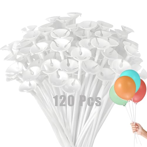 120 Pcs 32cm Plastic Balloon Stick with Cups Balloon Sticks and Holders Reusable for Wedding Birthday Holidays Anniversary Party Decor White