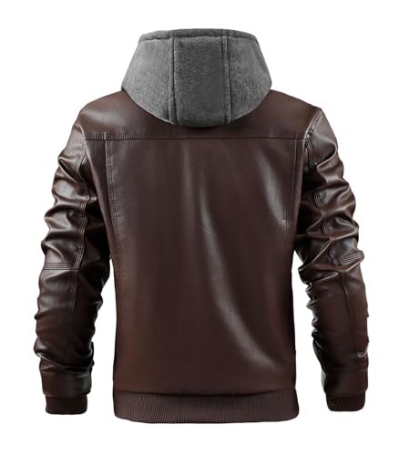 Image of INVACHI Men's Faux Leather Motorcycle Bomber Jacket with Removable Hood