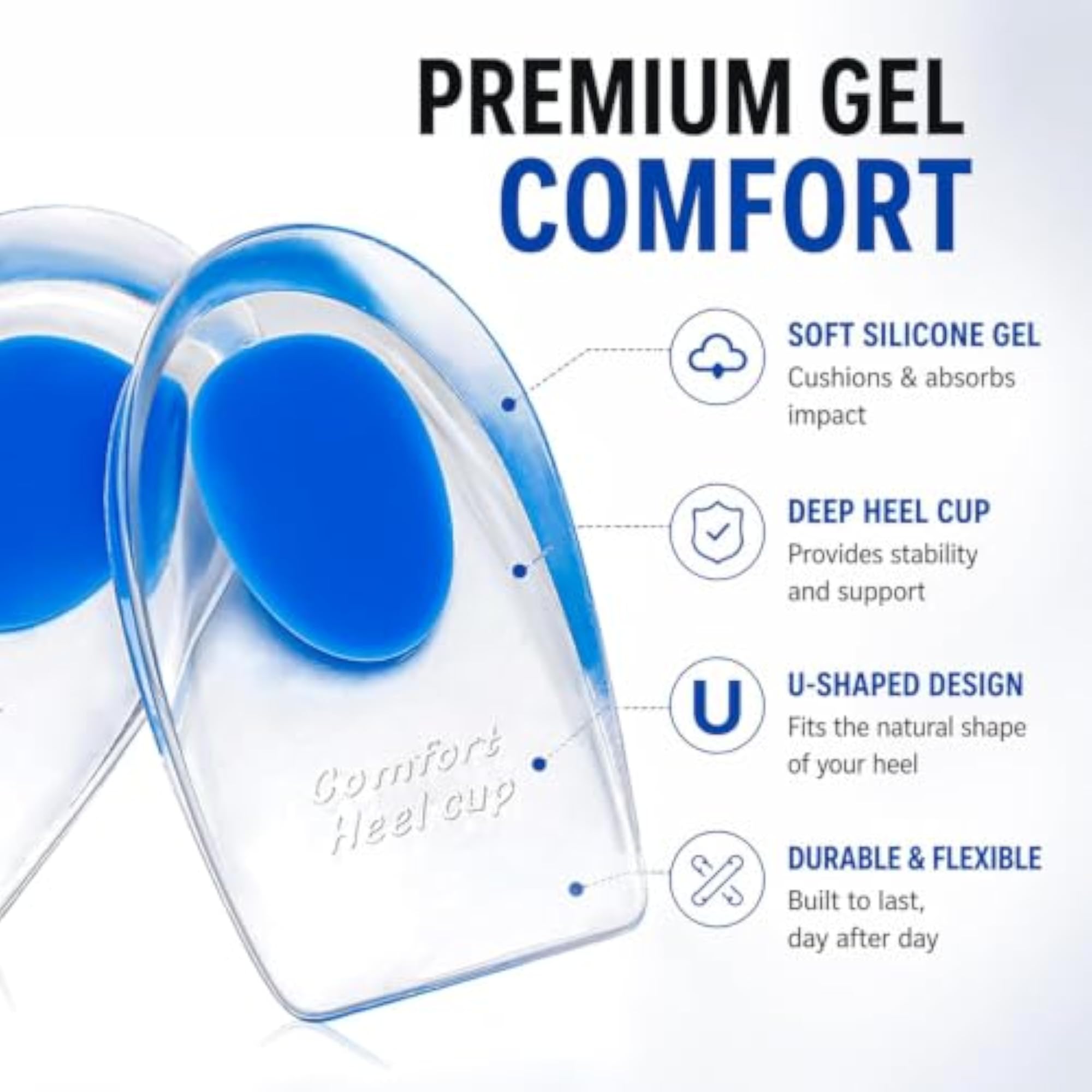 Gel Silicone Heel Cups for Pain Relief, 1 Pair