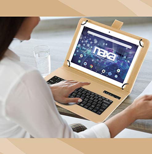 Image of NAXA Electronics NID-1051 10.1 inch Full HD Android 9.0 Tablet with Bluetooth Keyboard and Headphone, Gold