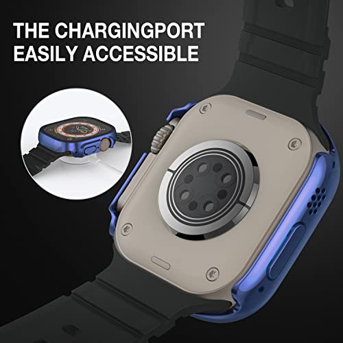 Image of Case Compatible with Apple Watch Ultra 49mm with Built-in Tempered Glass Screen Protector, All-Around Ultra-Thin Bumper Full Cover Hard PC Protective Case for iWatch, Blue