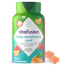 vitafusion Daily Complexion Care 1, Beauty Supplement Helps Support Clear Skin 1 2 with Zinc Gluconate, Plus Vitamins E & C, Tangerine Strawberry Flavor, 60 Count