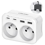 Adaptateur de Voyage 6 en 1: 2 prises AC, Prise française avec fil de terre + 2 ports de type C + 2 ports USB, Chargez jusqu’à 6 appareils à grande vitesse en même temps. 5V 2,4A USB est compatible pour portables, 5V 3,0 A Type-C est compatible pour Macbook, ordinateur et autres appareils.Puissance nominale 110V~250V-3250W