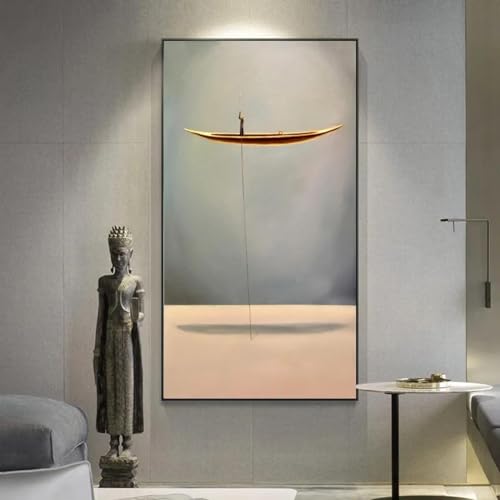 Toile bateau doré abstrait : affiche de décoration murale 50x100 cm pour bureau