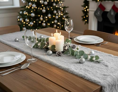 KAMACA Tischläufer 28×200 cm Kuschelfell in Lammfell-Optik Flauschiges Tischband Winter Weihnachten für Esstisch Sideboard Couchtisch weich zum individuellen Dekorieren (Tischläufer 28x200 cm grau)